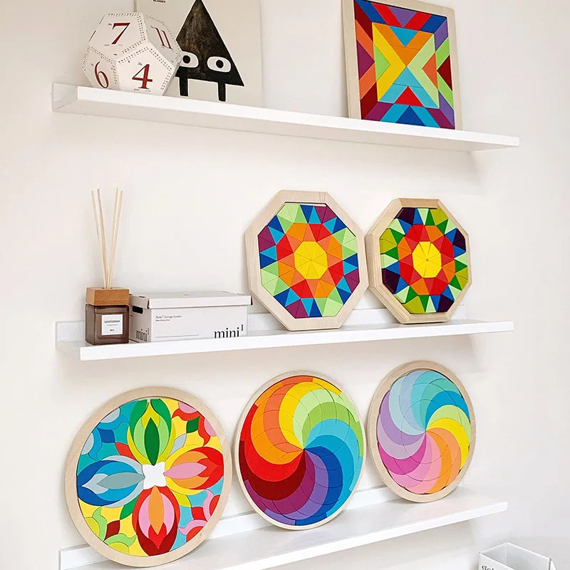 Houten Regenboog Mandala - Montessori Puzzel voor eindeloos puzzelplezier