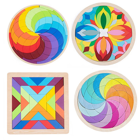 Houten Regenboog Mandala - Montessori Puzzel voor eindeloos puzzelplezier