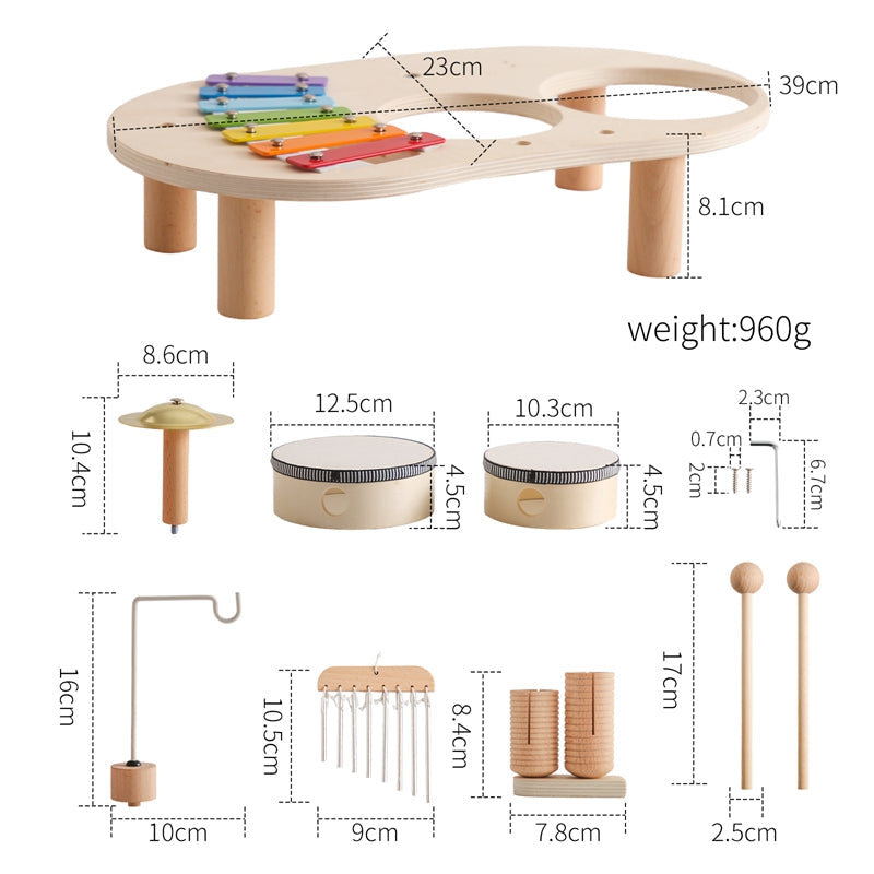 Houten Muziektafel - Educatief Muziekinstrument voor Kinderen, Inclusief Trommels, Xylofoon & Bekkens, +1 Jaar