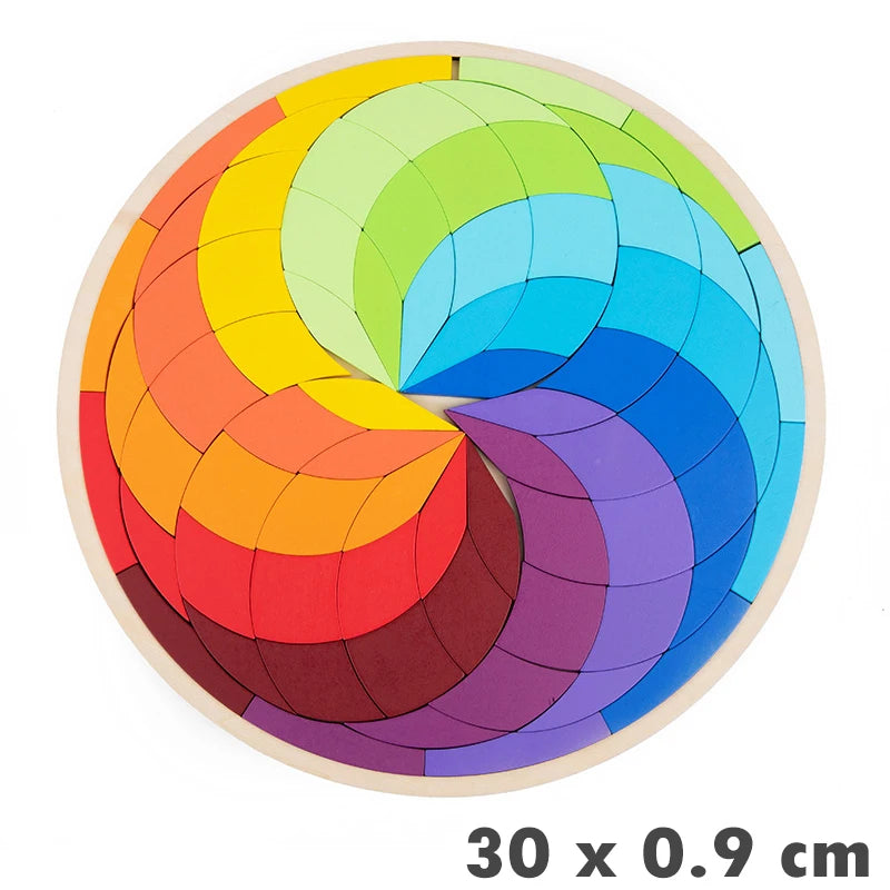 Houten Regenboog Mandala - Montessori Puzzel voor eindeloos puzzelplezier
