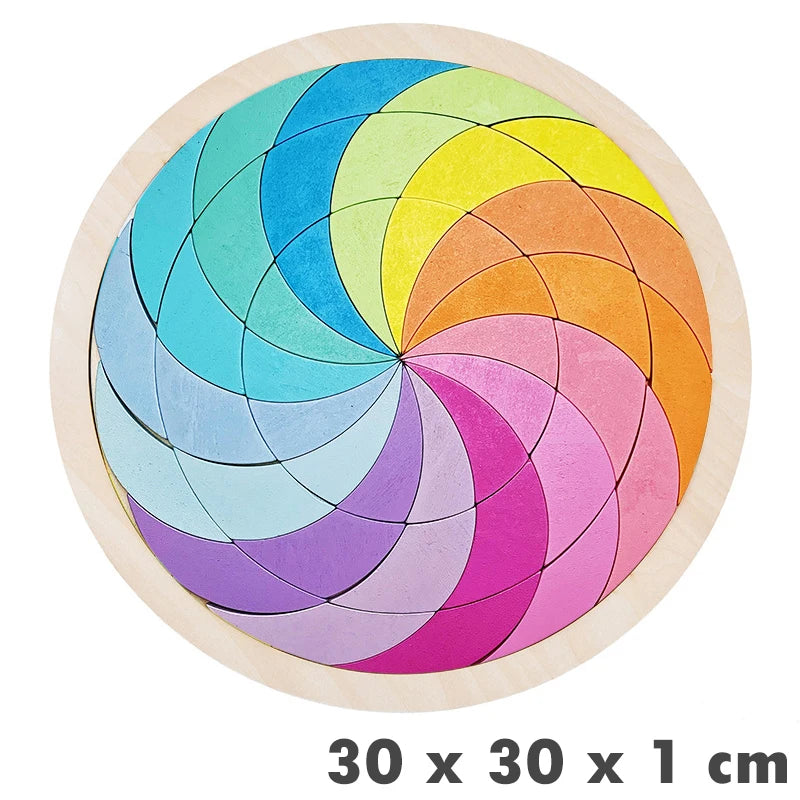 Houten Regenboog Mandala - Montessori Puzzel voor eindeloos puzzelplezier