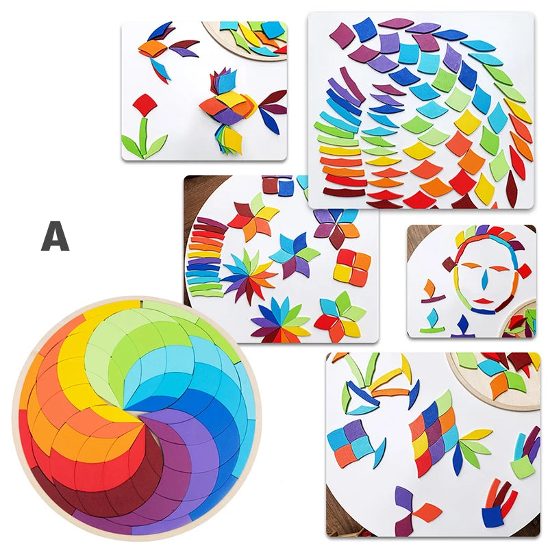Houten Regenboog Mandala - Montessori Puzzel voor eindeloos puzzelplezier
