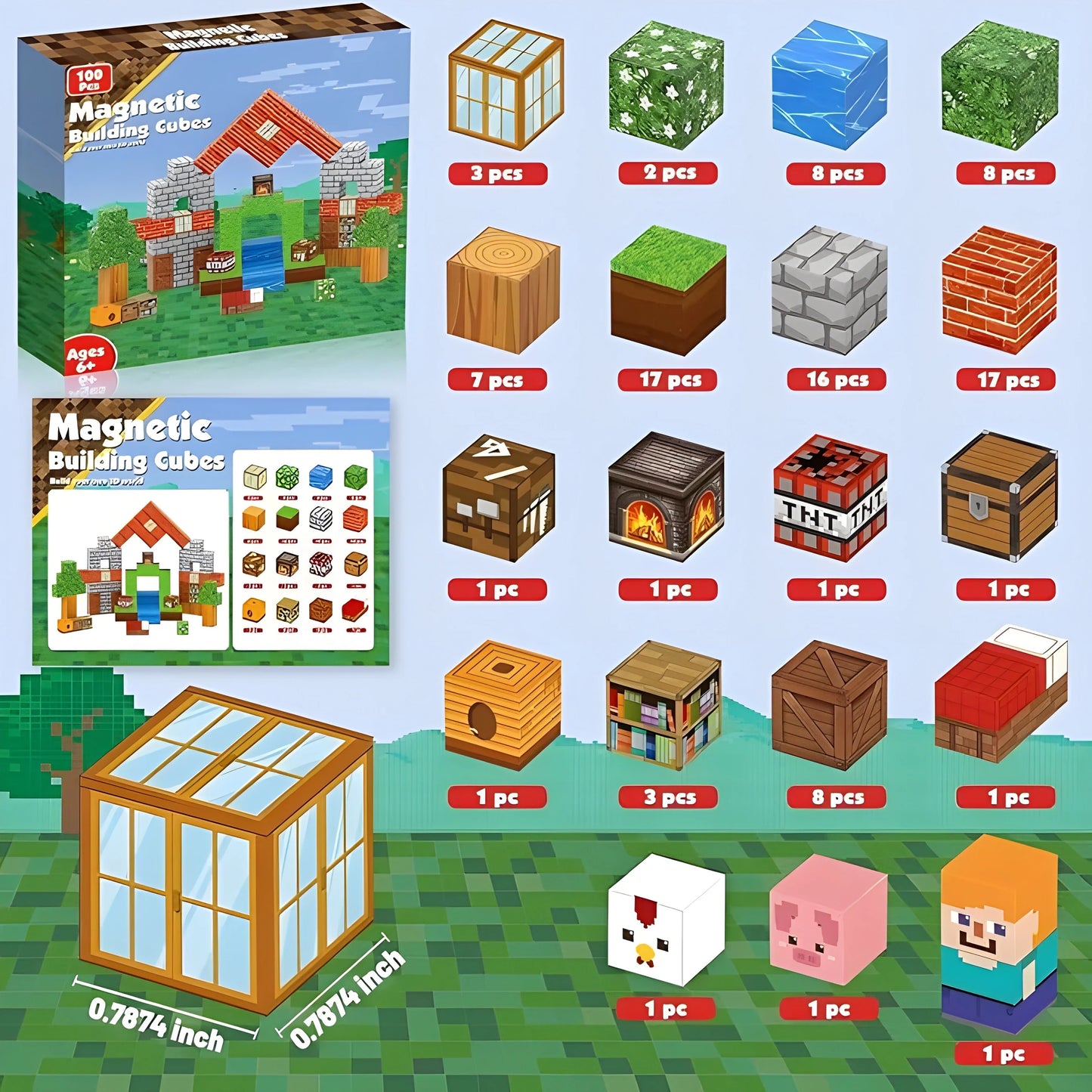 Minecraft Magnetische Bouw Blokken 100 Stuks - Verbeterde Versie